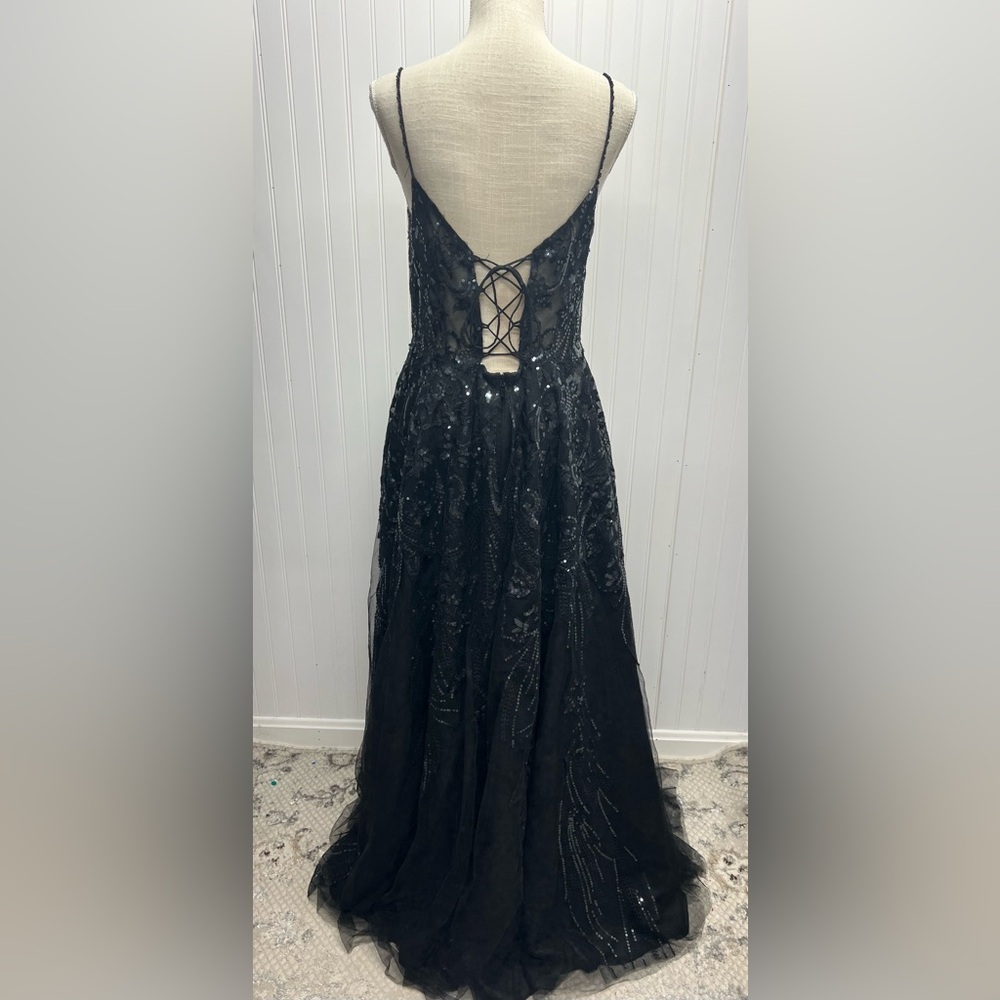 JJ’s House Black Chiffon Sequin Sweatheart Neckline Sheer Gown Sz 12‎ - Picture 2 of 13